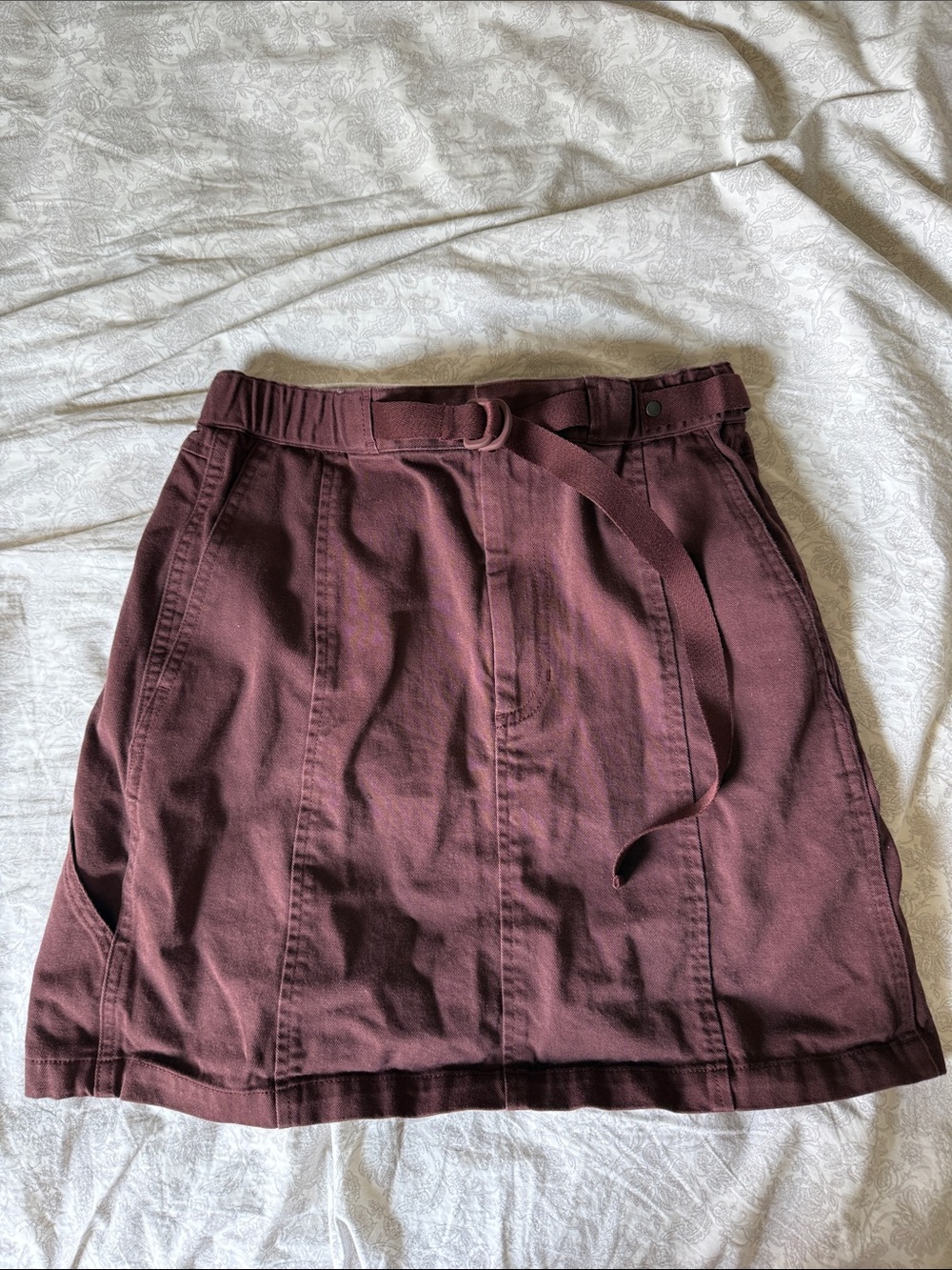 Uniqlo Mini Skirt with Self-Tie Belt in Burgundy
